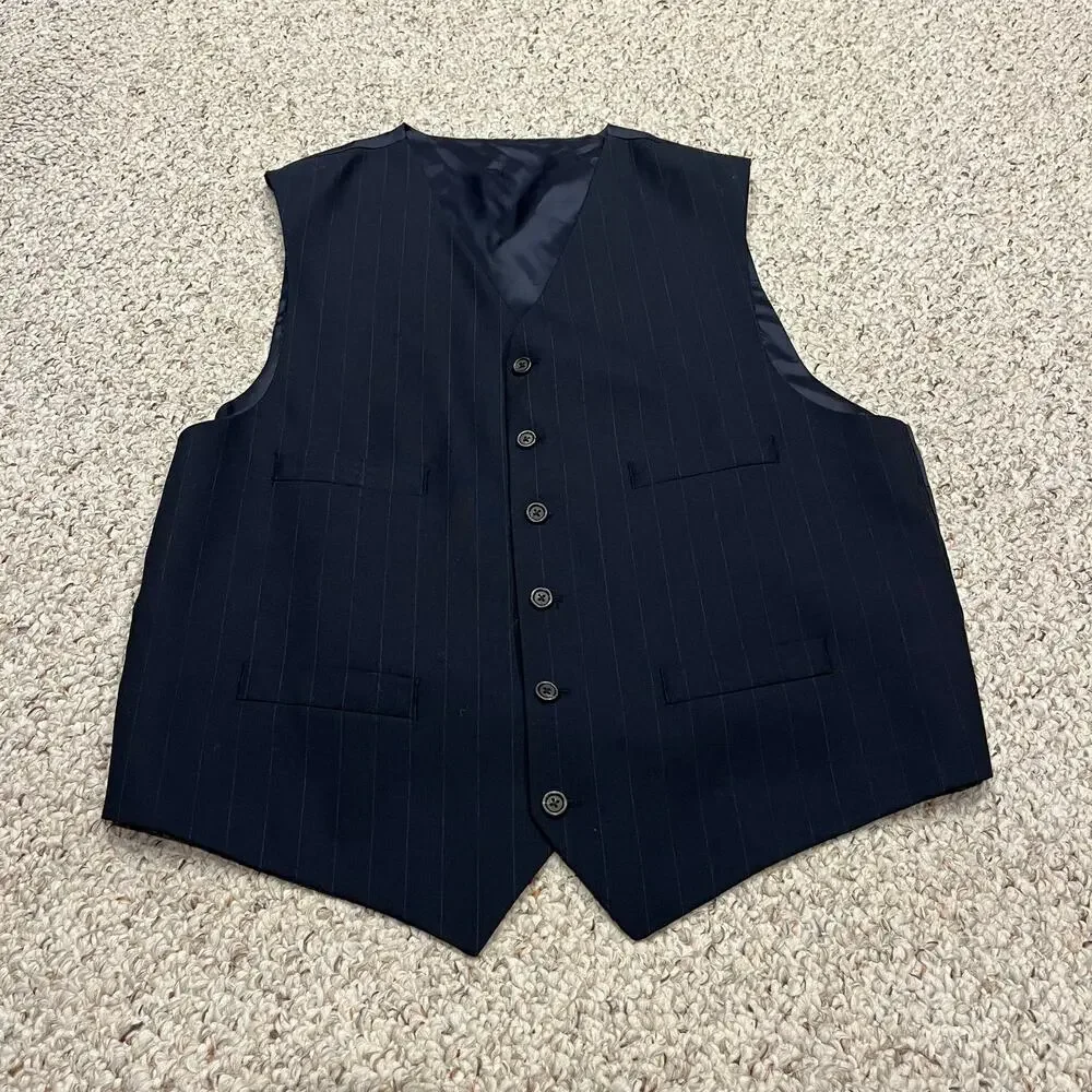Chaps Ralph Lauren Blazer Jacket Vest 44 Tall Navy Blue Preppy Old Money Classic